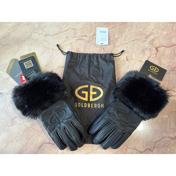 Goldbergh Black Fur-Trimmed Leather Gloves - Picture 4 of 7